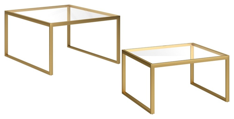 Henn ampHart 30 quotBrass Metal/Glass Coffee Table   Contemporary   Coffee Table Sets   by Homesquare  Houzz