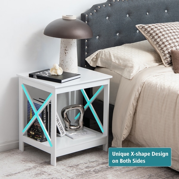 Costway Side Table 2 Tie Coffee Tea End Table Wooden Nightstands - 20''x 18''x 22.5''