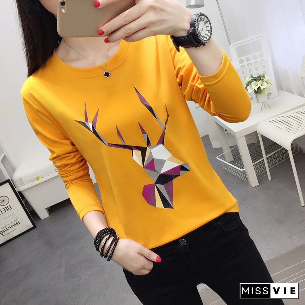 Christmas Gift Chemise Femme Manche Longue Long Sleeve Tshirt Women Casual Cotton T Shirt White T-Shirt Plus Size Camiseta Mujer