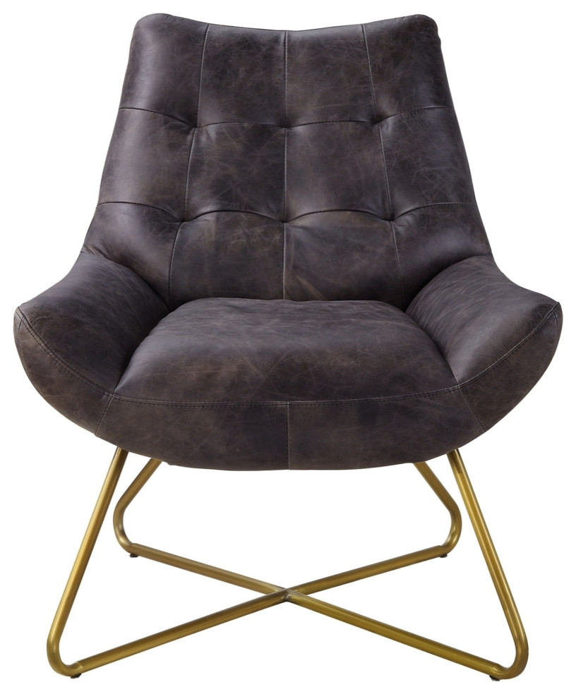 Leatherette Accent Chair With Tufted Backrest And Metal BaseBlack And Gold   Contemporary   Armchairs And Accent Chairs   by Dot  ampBo  Houzz