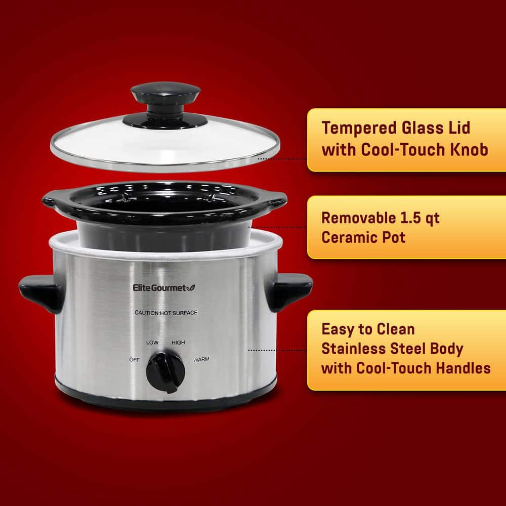 Elite Gourmet Gourmet 1.5 Qt. Stainless Steel Mini Slow Cooker MST-250XS