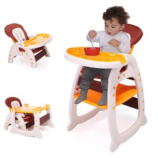 Nyeekoy 3-in-1 Convertible Toddler High Chair Table Baby Booster Seat with Feeding Tray Yellow TH17L0218