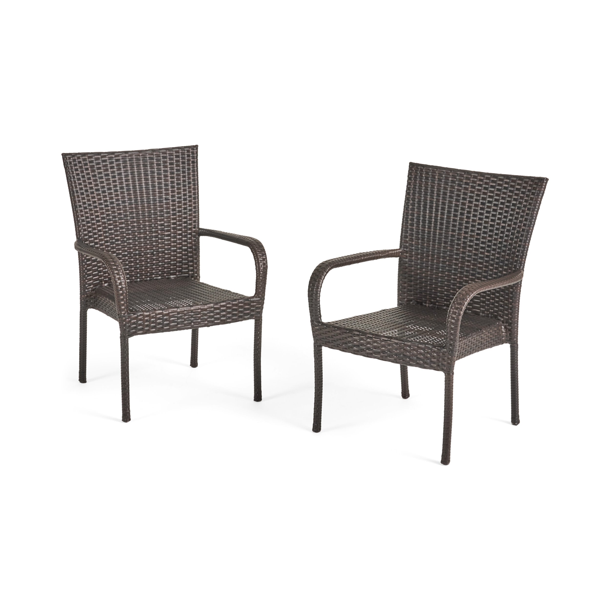 GDF Studio Ferndale Outdoor Wicker Stacking Dining Chairs, Set of 2, Multibrown