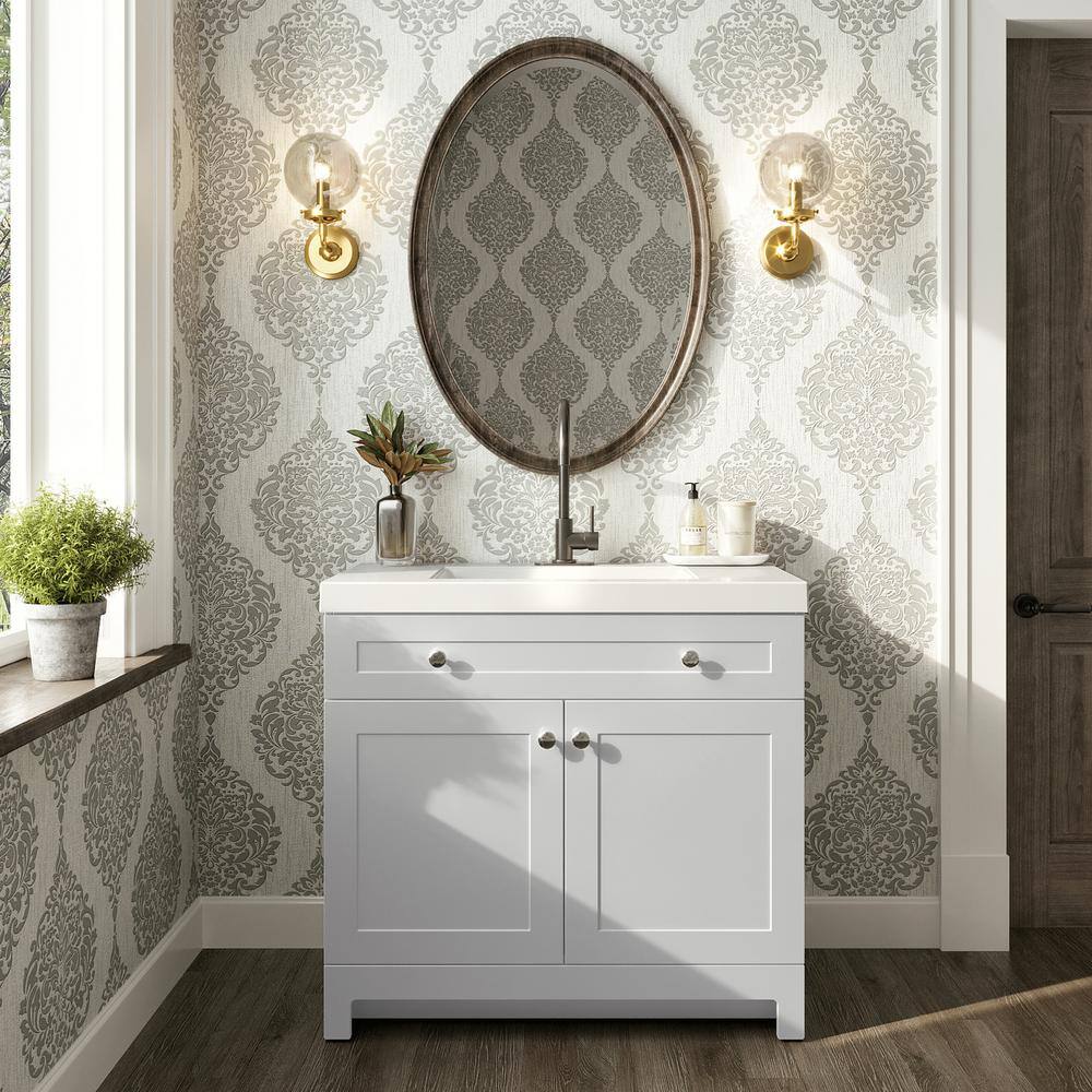 Glacier Bay Everdean 36.5 in. W x 18.8 in. D x 34.4 in. H Freestanding Bath Vanity in White with White Cultured Marble Top EV36P2-WH