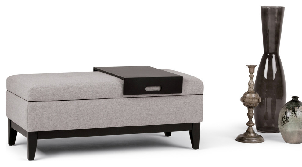 Oregon Storage Ottoman Bench With Tray  Faux Leather   Transitional   Footstools And Ottomans   by Simpli Home Ltd.  Houzz