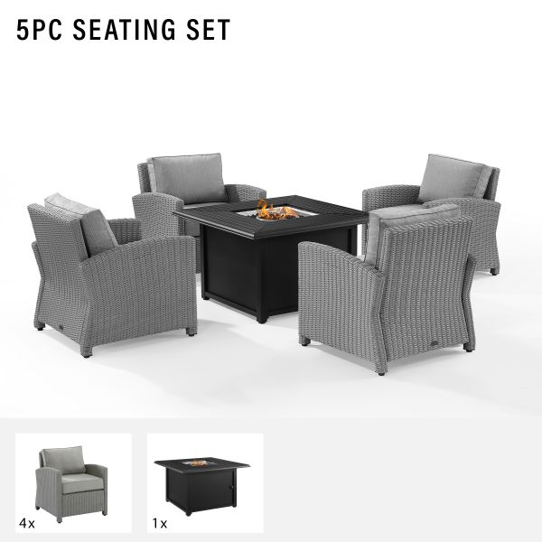 Bradenton 5Pc Wicker Convers Set W/Fire Table