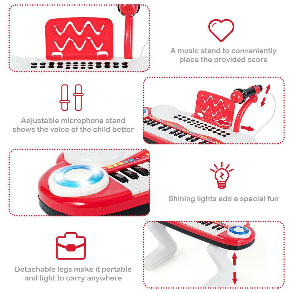 Gymax Z-Shaped Kids Toy Keyboard 37-Key Electronic Piano Red GYM03938