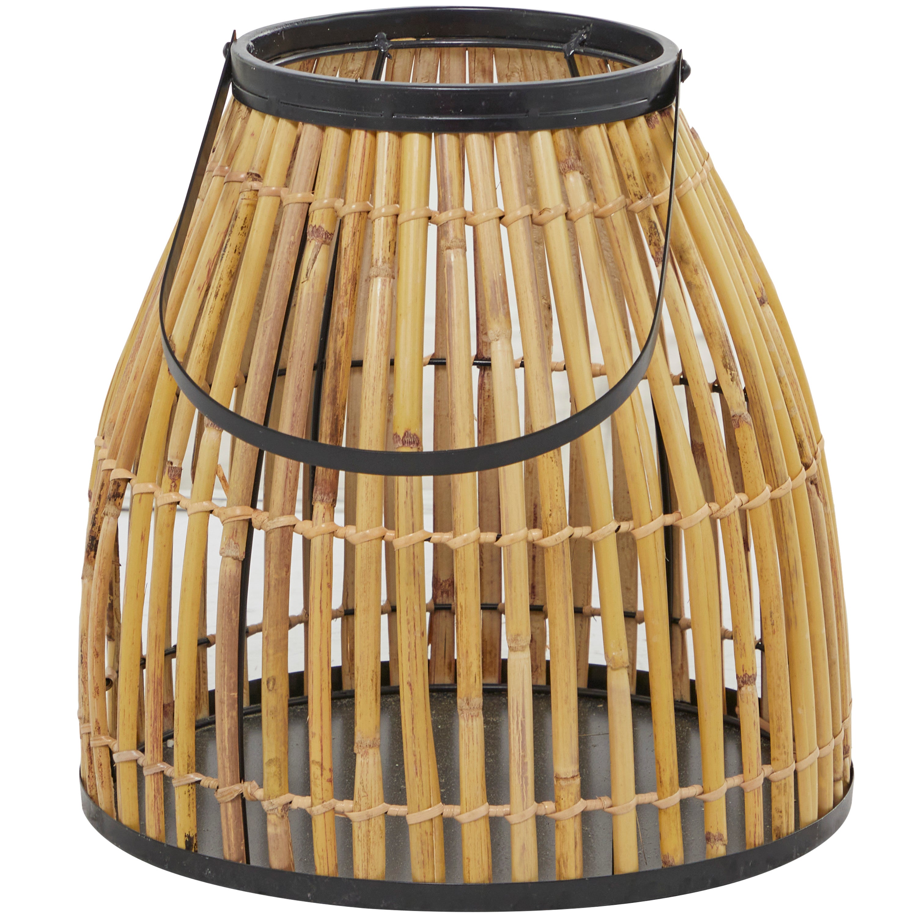 The Novogratz Brown Wicker Handmade Slatted Frame Candle Lantern with Handle