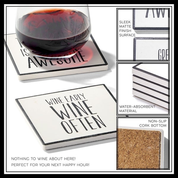 Wine Often Set Of 4 Ceramic Coasters 4.25''D - 4.25 in. diameter