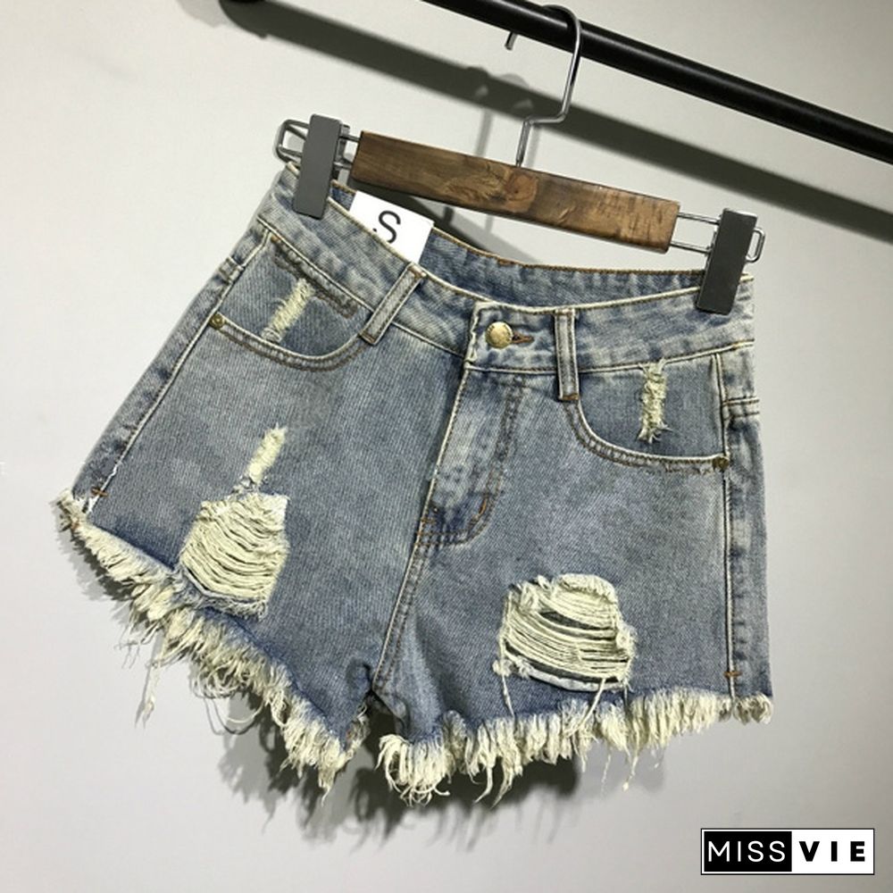 New Womens Denim Shorts Ripped Tassel Hot Pants Short Jeans Oversize Plus Size Sexy