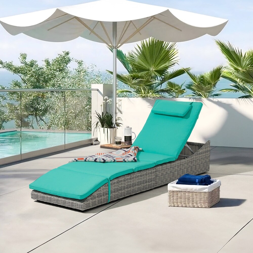 Adjustable Outdoor Wicker Reclining Chaise Lounge with Cushion