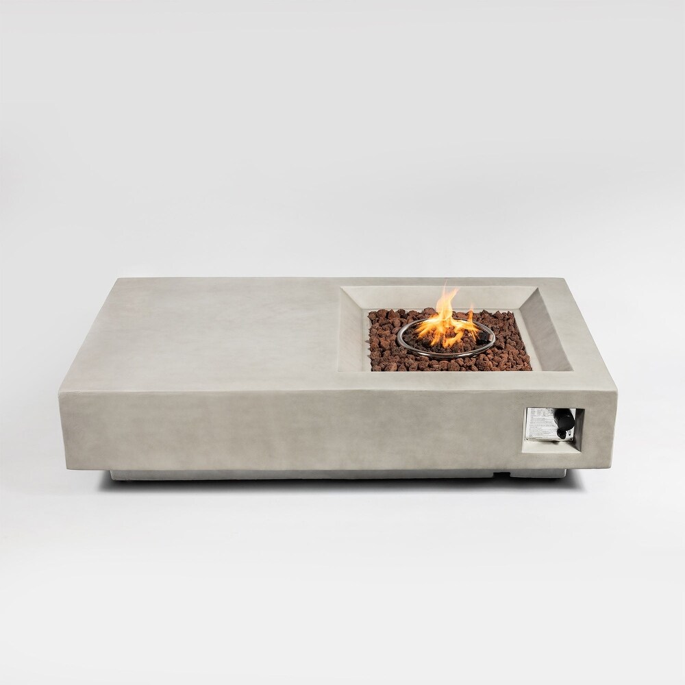 60 Inch Concrete Large Outdoor Fire Pit Table in Light Gray with Lava Rocks and   60\