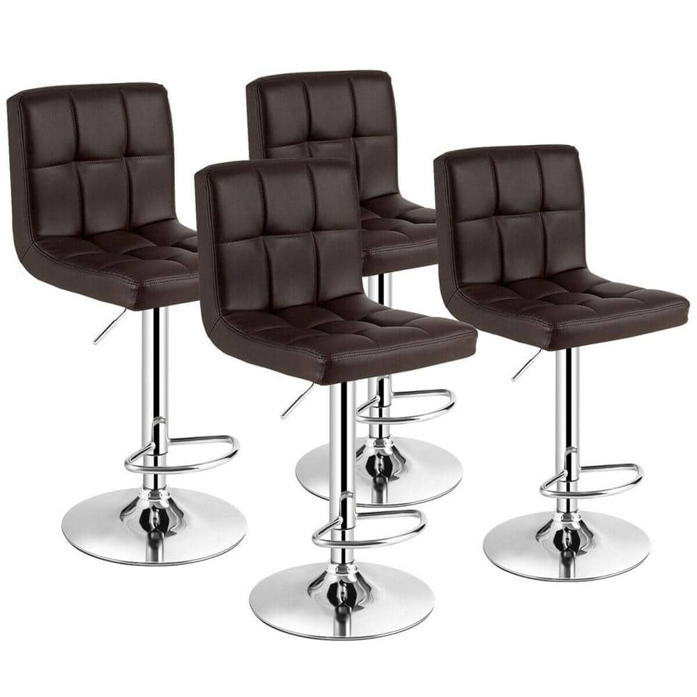 Gymax 46 in. PU Leather Bar Stool Low Back Metal Swivel Bar Chair w/ Adjustable Height Brown (Set of 4) GYM05482