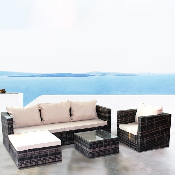 4 Pieces Outdoor Wicker Reversible Patio Sectional Sofa Set with Cushions - Overstock - 36046245