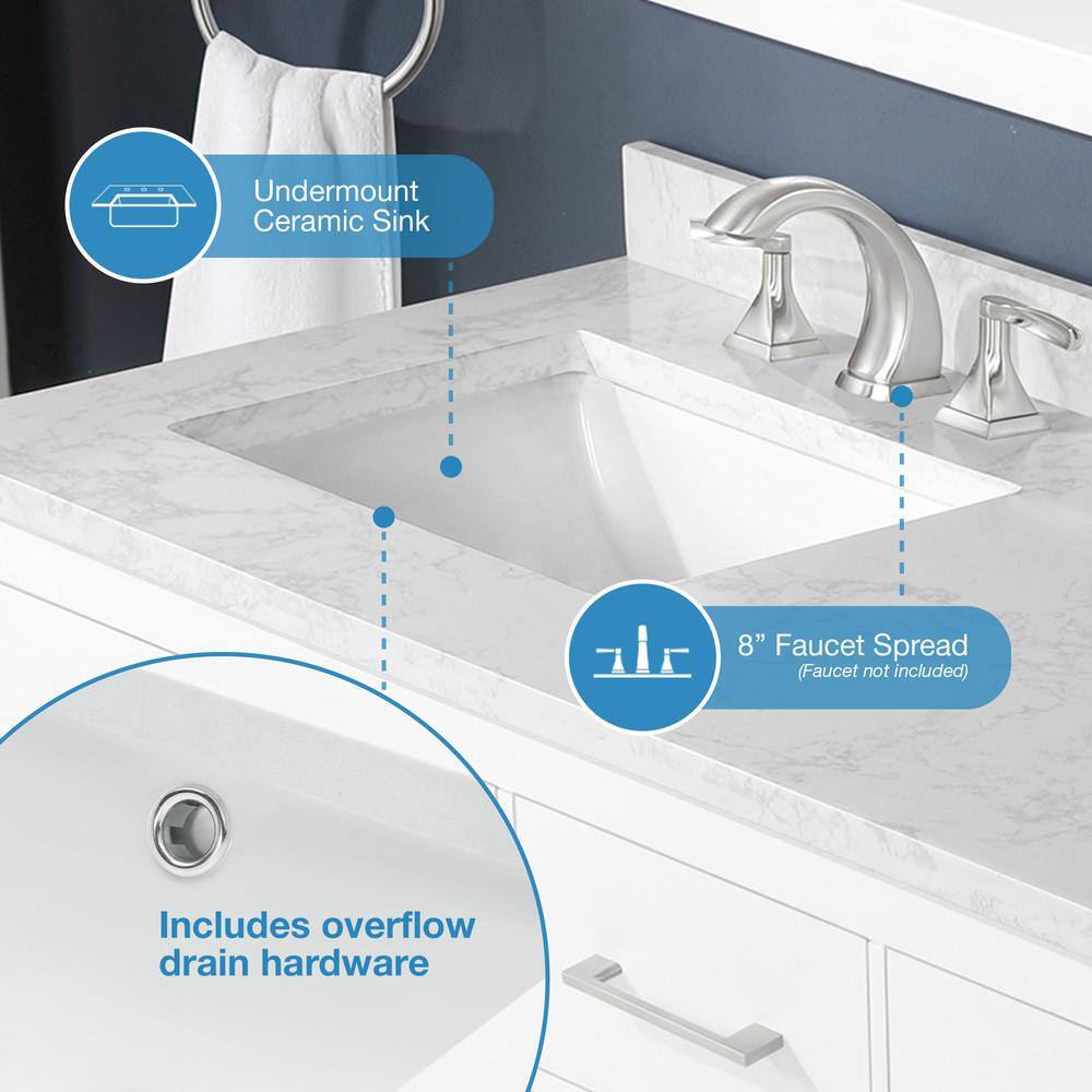 OVE Decors Athea 60 in. W Bath Vanity in White with Engineered Stone Vanity Top in White with White Basins and Power Bar 5VVAR-ATHE60-0