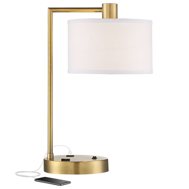 High Antique Gold With Usb And Ac Power Outlet In Base White Linen Drum Shade For Bedroom Living Room Desk