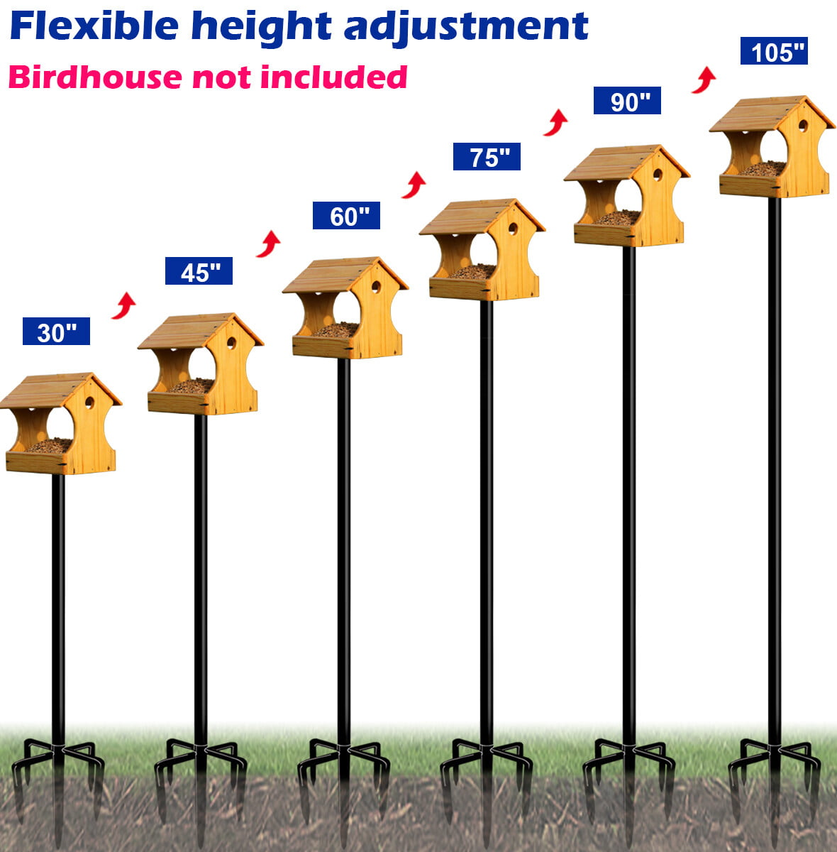 Garbuildman 105 inch Wild Bird Feeder Pole Kit， Heavy Duty Bird House Pole Set with 5-Forked Base， Adjustable Universal Mounting Post Kit for Outdoors， Matte Black， 1 Pack