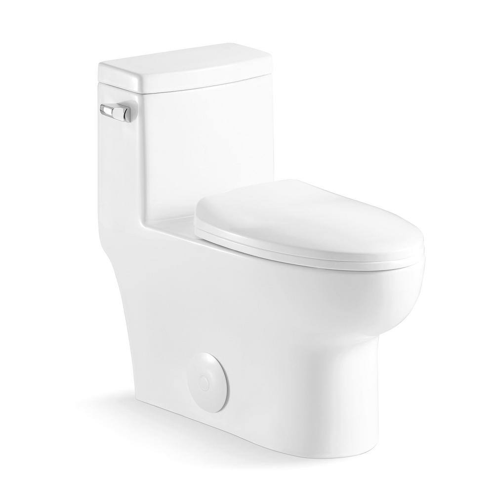 12 in. Rough-In 1-piece 1.281.1 GPF Single Flush Elongated Toilet in White Soft-Close Seat Included AL76MTPB