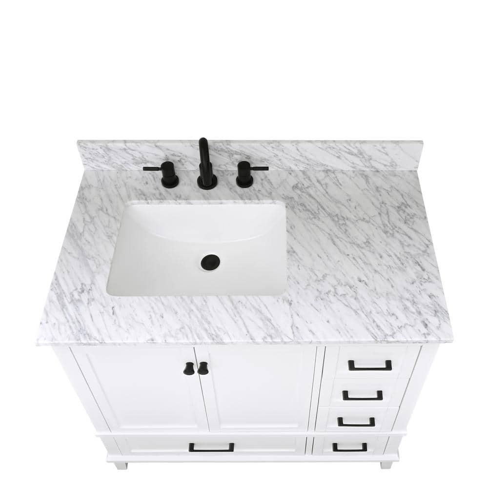 Home Decorators Collection Merryfield 37 in W x 22 in D x 35 in H Bathroom Vanity in White with Carrara White Marble Top