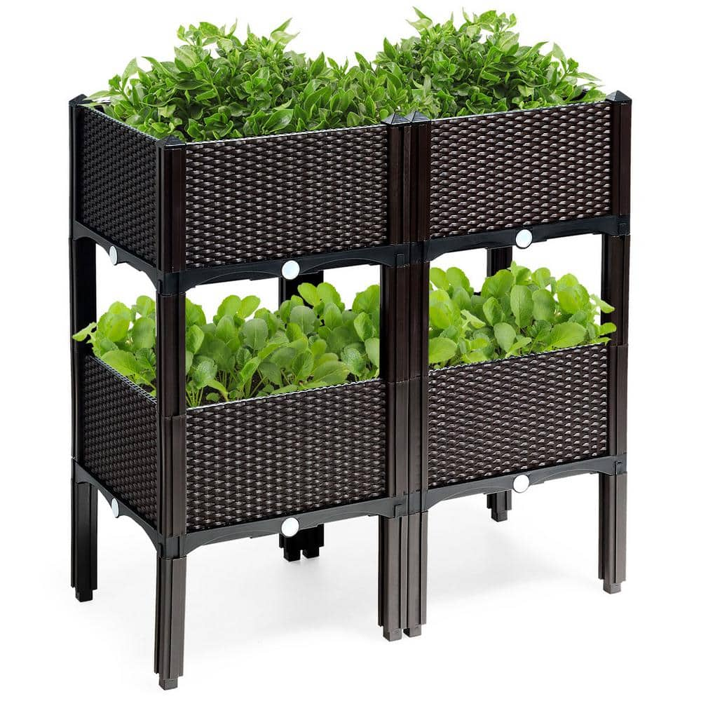 Costway 16 in. L x 16 in. W x 17.5 in. H Black Plastic Raised Bed Elevated Flower Vegetable Herb Grow Planter Box (Set of 4) OP70301