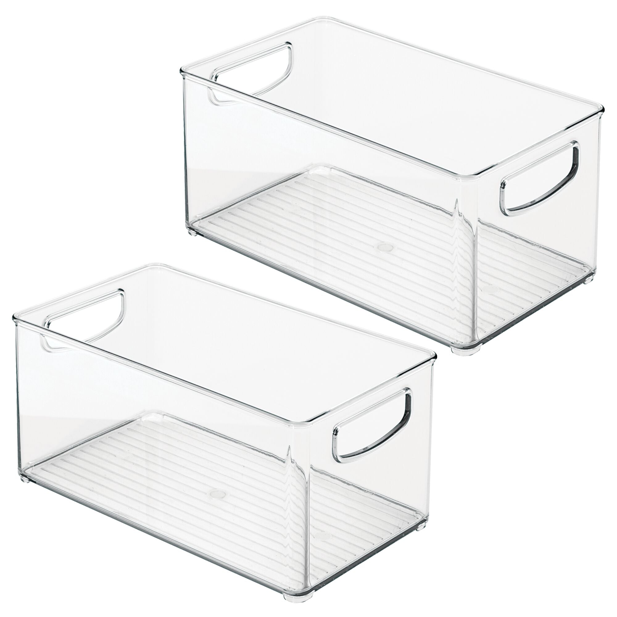 mDesign Deep Plastic Storage Bin with Handles; Bathroom Organizer for Cabinet, Vanity, Shelf, or Countertop, Bath Organization for Floss, Cotton Swab, Soap, and Accessory, 10" Long, 2 Pack, Clear