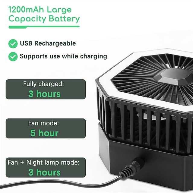 Portable Fan Rechargeable Adjustable Height Angle With LED Light USB Foldable Mini Fan Personal Fan for Travel Office Home