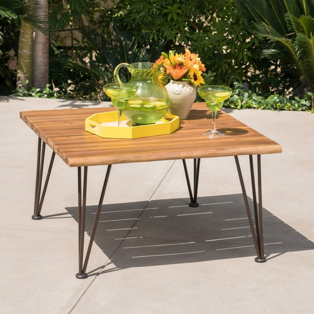 Zion Acacia Wood Square Patio Coffee Table Teak Christopher Knight Home