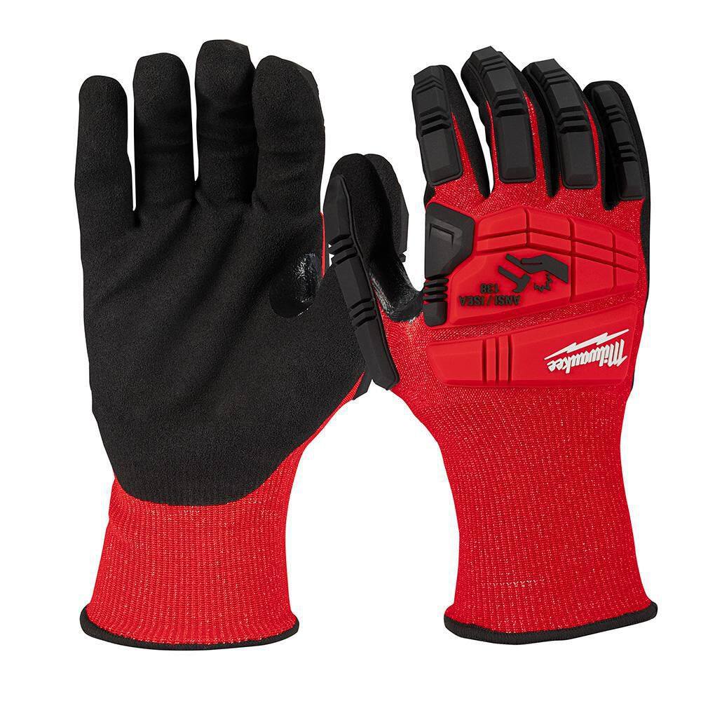 MW X-Large Red Nitrile Impact Level 3 Cut Resistant Dipped Work Gloves 48-22-8973