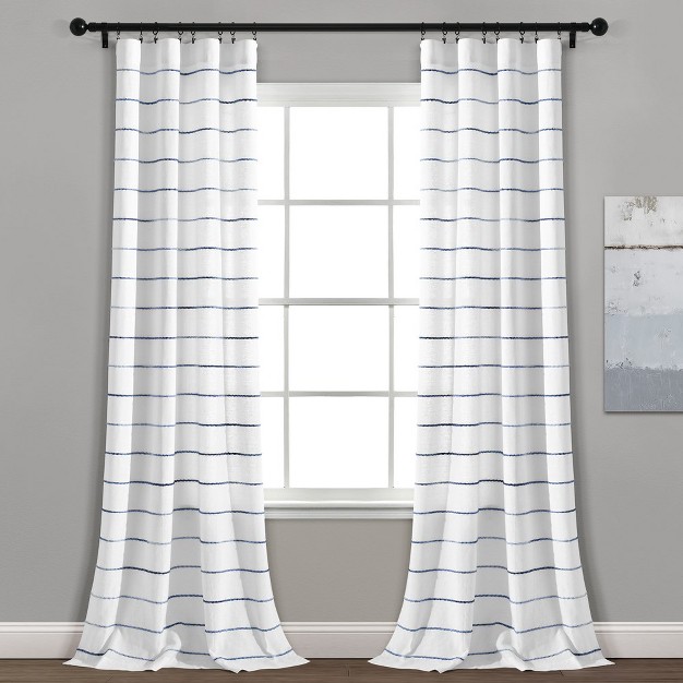 Home Boutique Ombre Stripe Yarn Dyed Cotton Window Curtain Panels Navy multi 40x84 Set