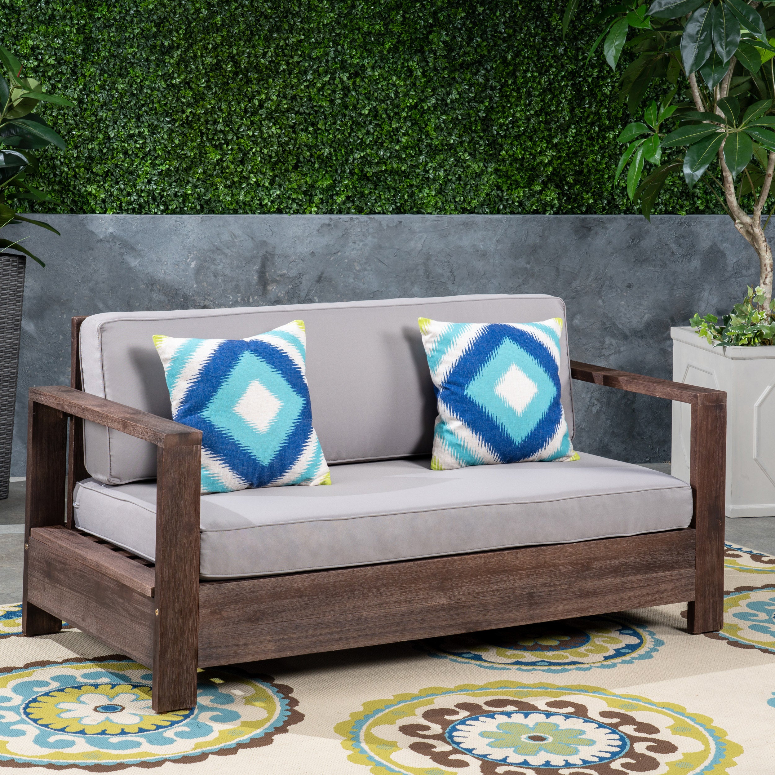 Lily Outdoor Acacia Wood Loveseat