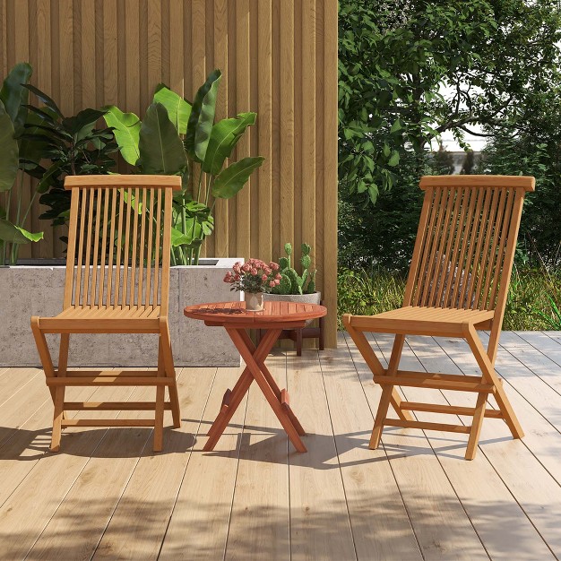 Costway 2 Pcs Patio Folding Chair Teak High Back Dining Slatted Seat Portable Outdoor