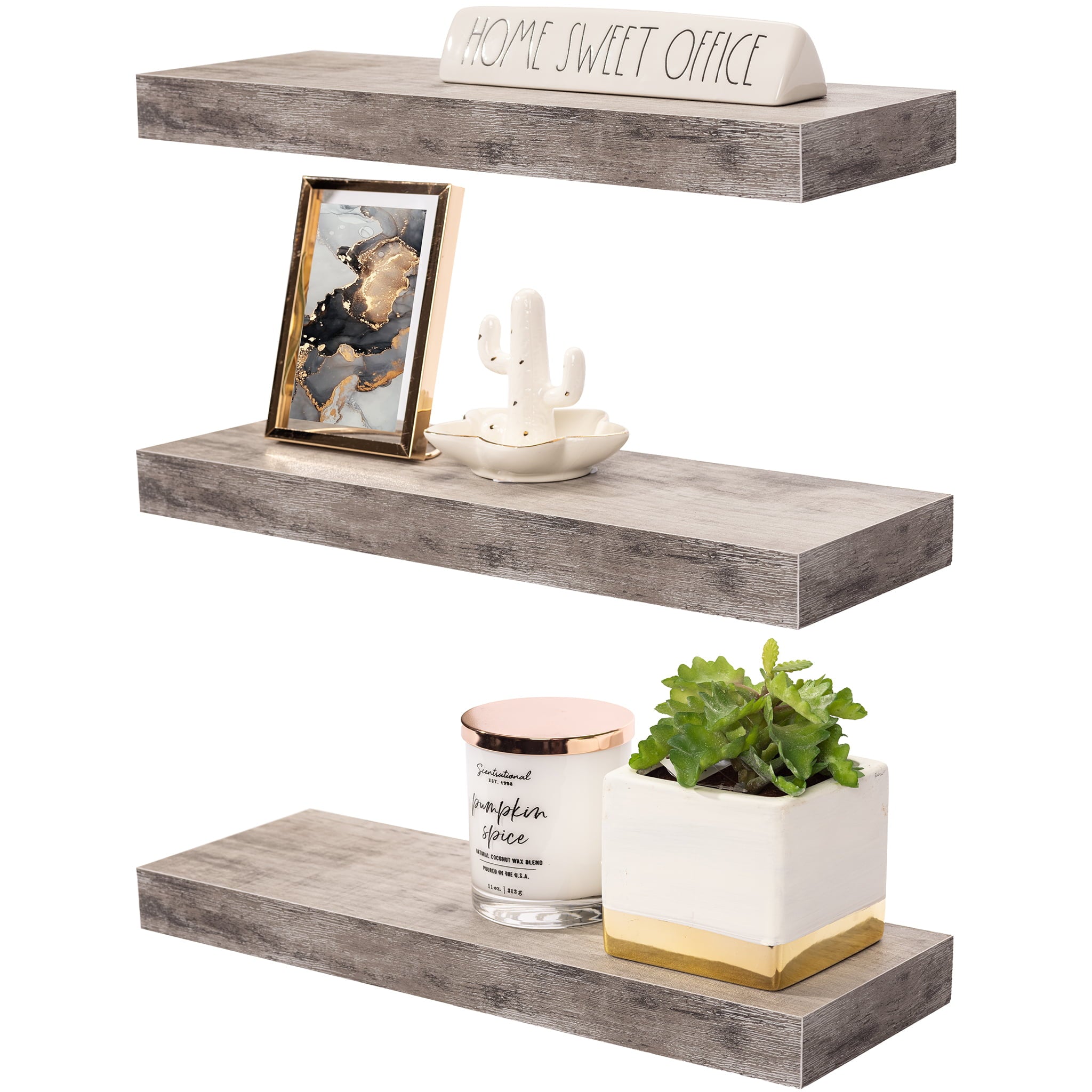 Sorbus Wall Mount Floating Shelf, Grey Wood - Rustic Farmhouse Décor 16.25