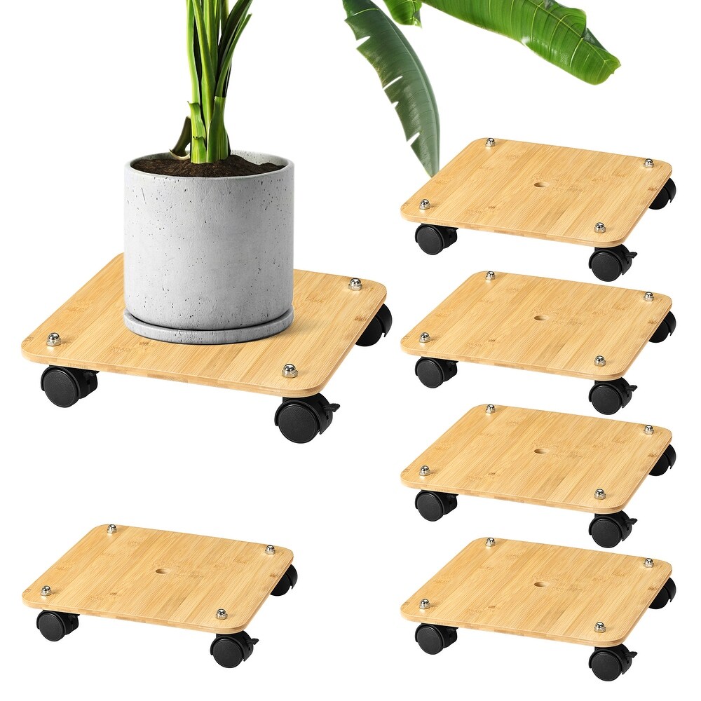 Plant Caddy Rolling Bamboo Plant Stand with Wheels