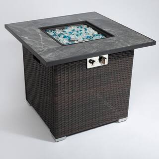 AUTMOON Endless Summer Outdoor Propane Fire Pit Table with Glass Rocks and Rain Cover 40000 BTU W85343034