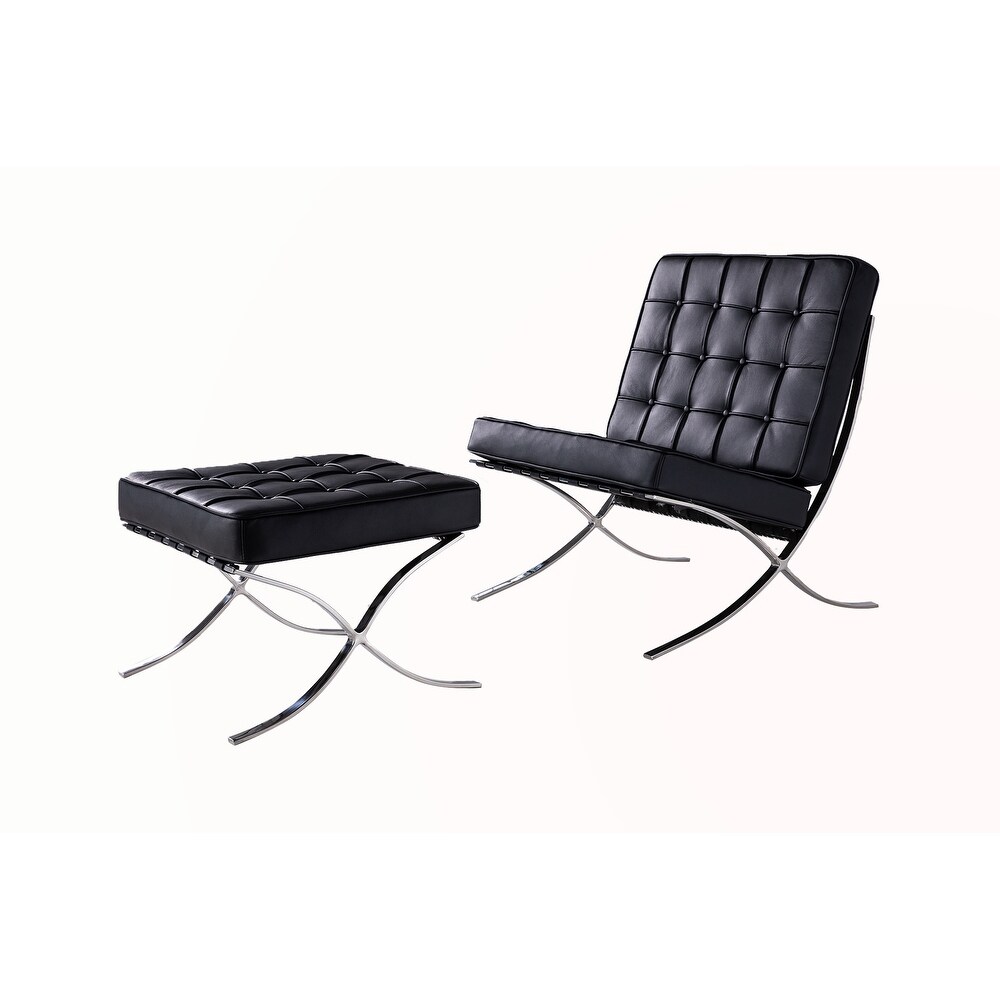 Genuine Leather Lounge Chair With Ottoman