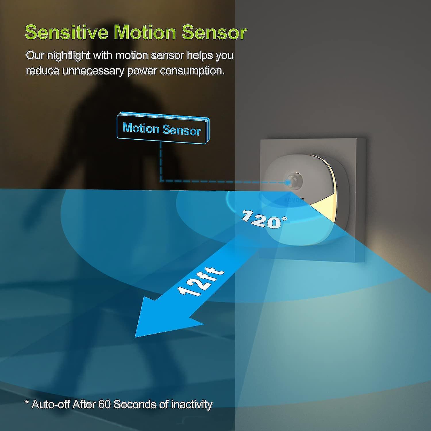 Ug-in Led Motion Sensor Night Light， Warm White Led Nightlight With Dusk To Dawn Sensor， Motion Sensor