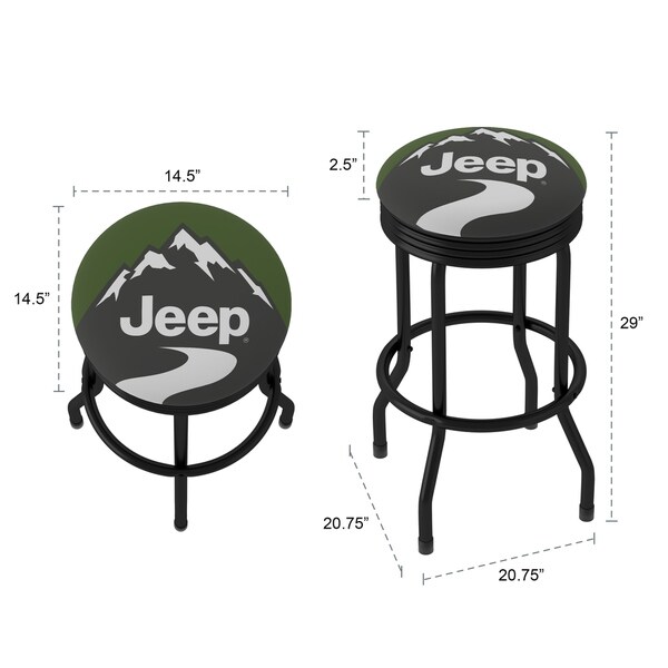 Jeep Green Mountain 360 Degree Swivel Black Barstool with Foam Padded Seat - 20.75 x 20.75 x 29