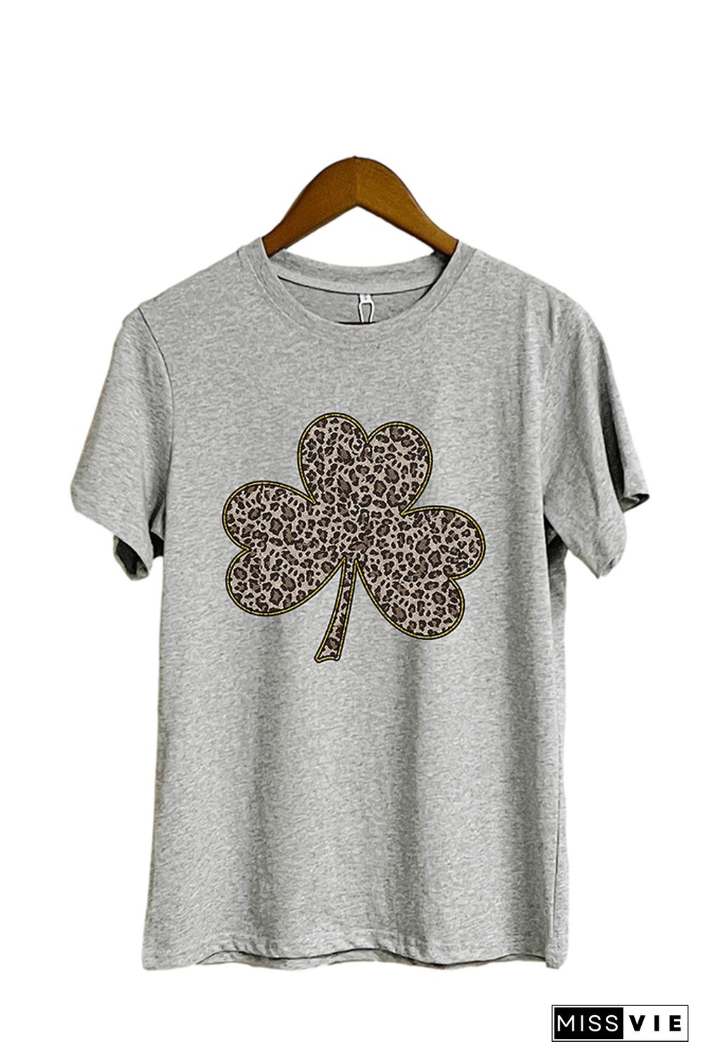 Leopard Clover Print Short Sleeve Graphic Tee Wholesale