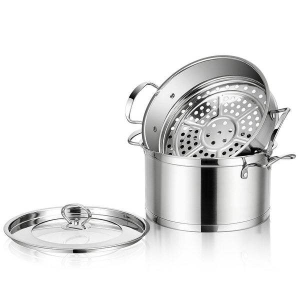 2-Tier Steamer Pot 304 Stainless Steel Steaming Cookware with Glass Lid