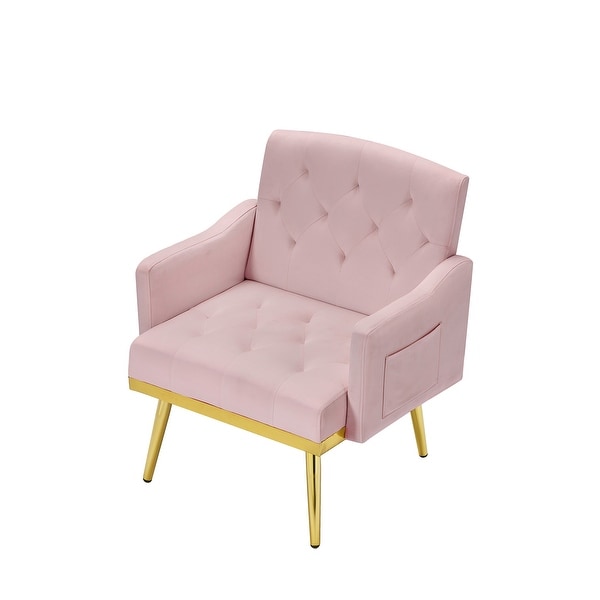 Accent Chair Tufted Armchair， Velvet Fabric Upholstery Accent Chairs with Metal Legs