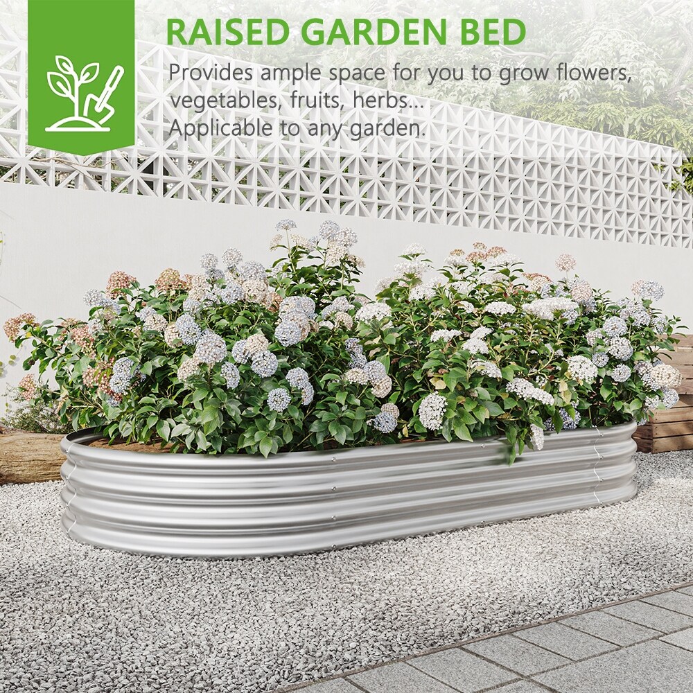 Outdoor Oval Galvanized Metal Raised Garden Bed Kit   7.4 x 3.7 x 1 ft