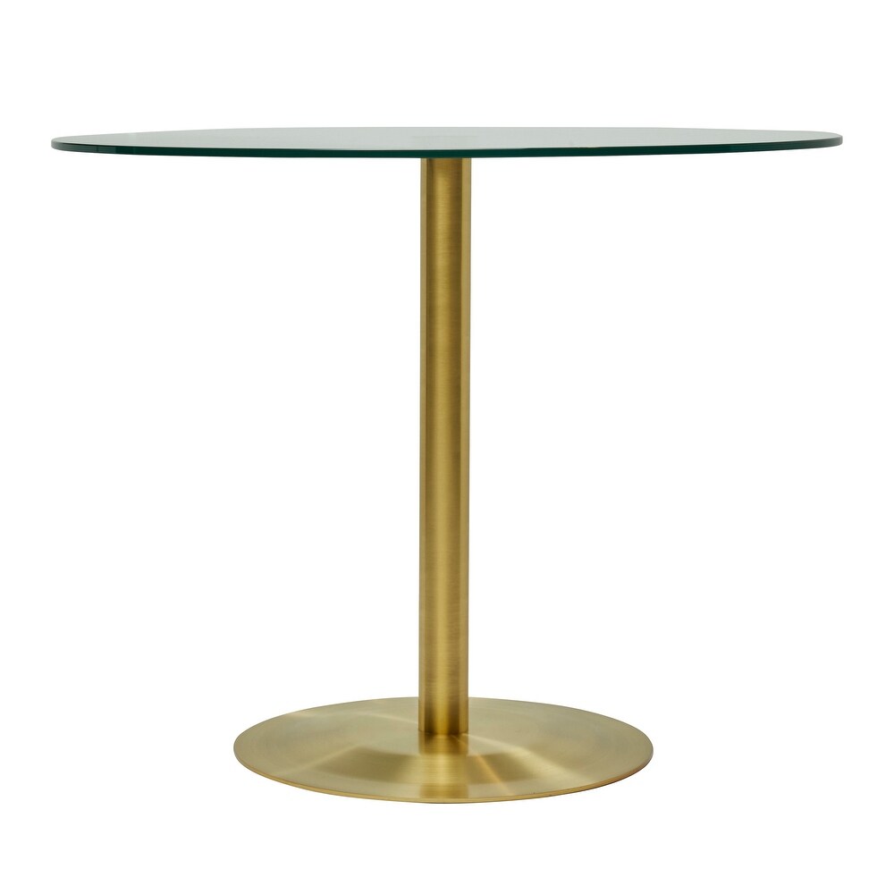 Ava Round Bistro Table with Clear Tempered Glass Top and Matte Brushed Gold Base