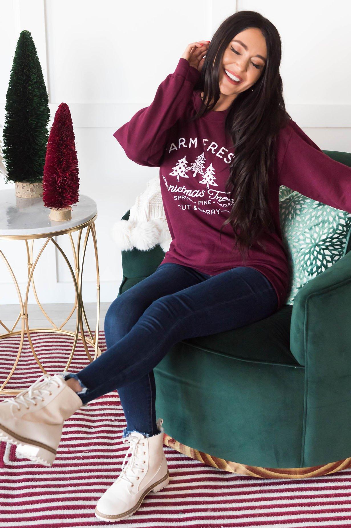 Farm Fresh Trees Modest Sweatshirt