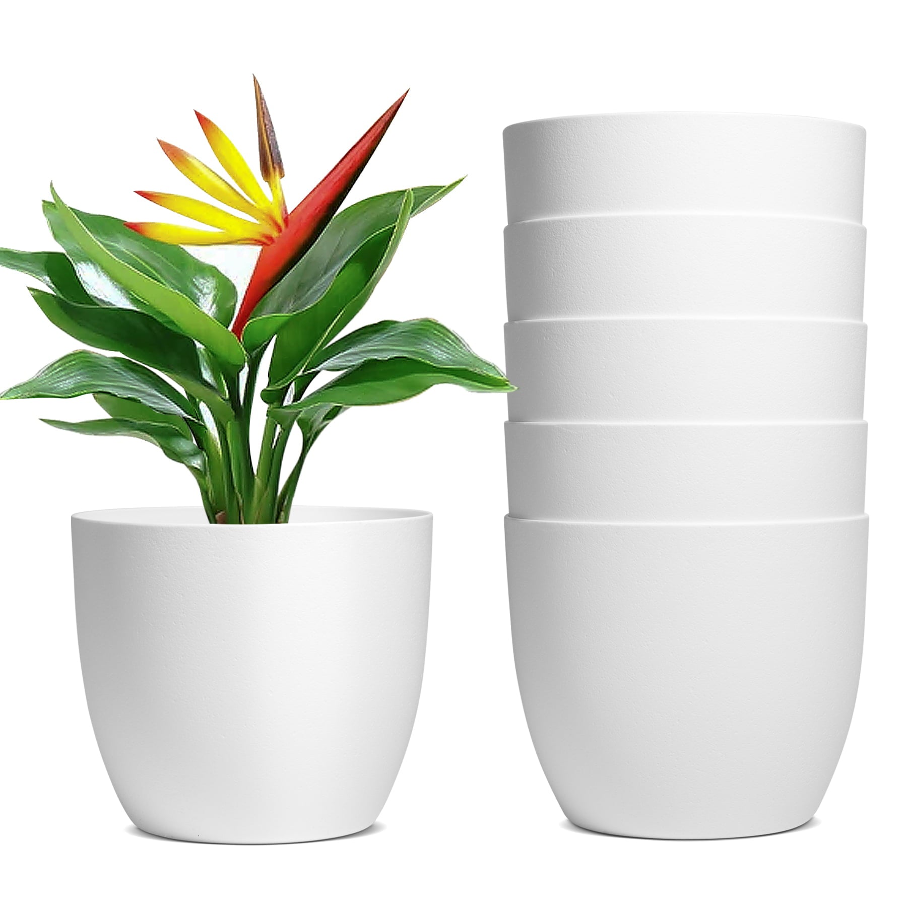 T4U Modern Self Watering Plastic Planters, 7 inch Length, White, Set of 6