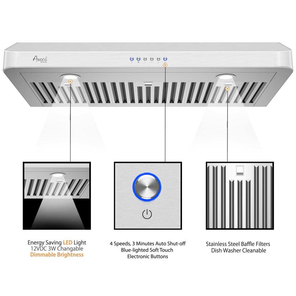 AWOCO 42 in 900 CFM Ducted Under Cabinet Range Hood in Stainless Steel