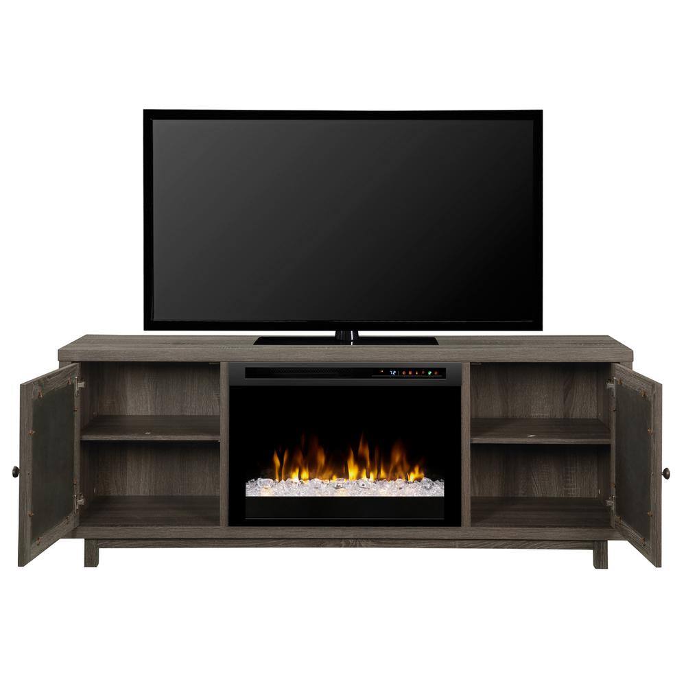 Dimplex Jesse 65 in. Electric Fireplace and Glass Ember Bed in Iron Mountain Grey with 26 in. Media Console GDS26G8-1908IM