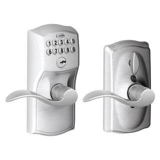 Schlage Camelot Satin Chrome Electronic Keypad Door Lock with Accent Handle and Flex Lock FE595 CAM 626 ACC