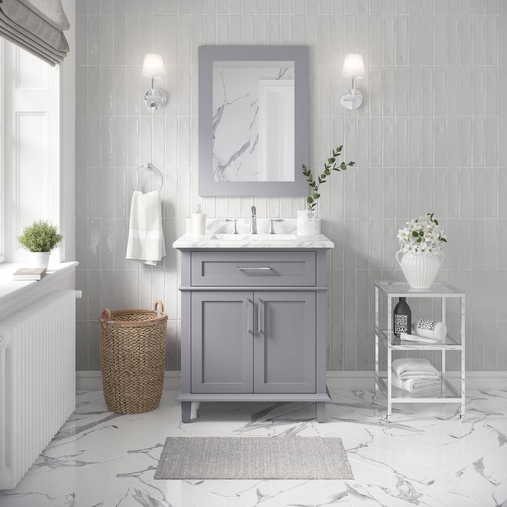 Home Decorators Collection Sonoma 30 in. W x 22 in. D x 34 in. H Bath Vanity in Pebble Gray with White Carrara Marble Top Sonoma 30PG