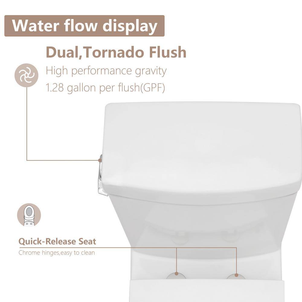 LORDEAR 12 in. Rough-In 1-piece 1.28 GPF Single Flush Elongated Toilet in White Soft Close Seat Included MT102CL4