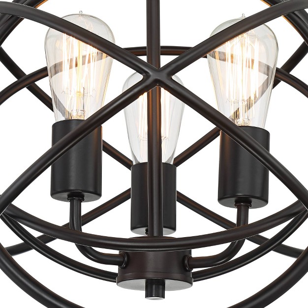 Wide Bronze 3 light Openwork Sphere Cage Shade For Bedroom